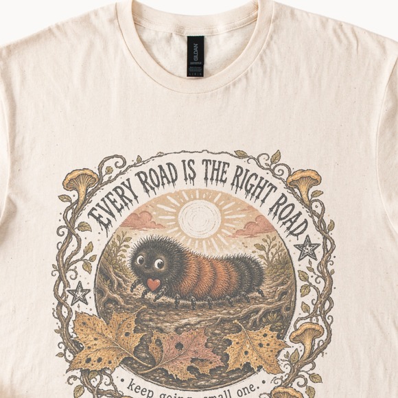 Gildan Tops - Fuzzy Caterpillar Heart Graphic Tee Vintage Whimsical Nature Art